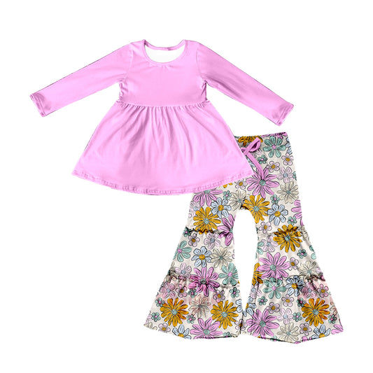 Baby Girls Pink Tunic Top Flowers Bell Pants Clothing Sets preorder(moq 5)