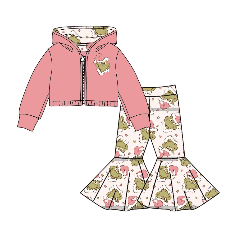 Baby Girls Pink Hooded Top Christmas Green Frog Bell Pants Clothes Sets preorder(moq 5)