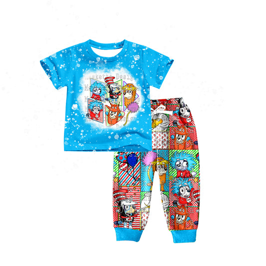 Baby Boys Dog Dr Reading Blue Short Sleeve Tee Shirt Pants Sets Preorder(moq 5)