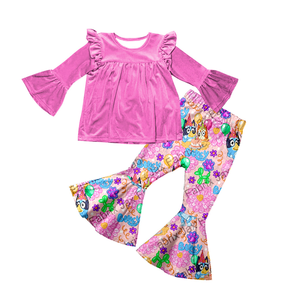 Baby Girls Pink Velvet Tunic Dogs Bell Pants Clothes Sets preorder(moq 5)