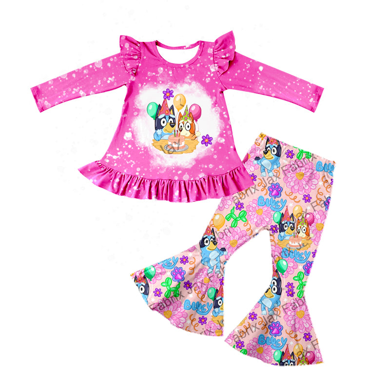 Baby Girls Pink Birthday Tunic Dogs Bell Pants Clothes Sets preorder(moq 5)