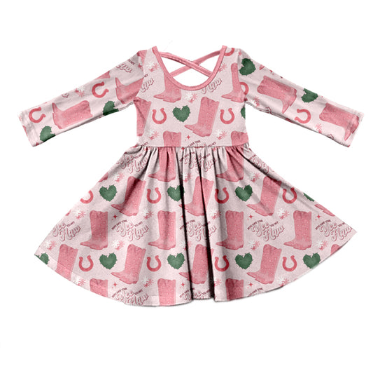 Baby Girls Western Long Sleeve Valentines Hearts Dresses preorder(moq 5)