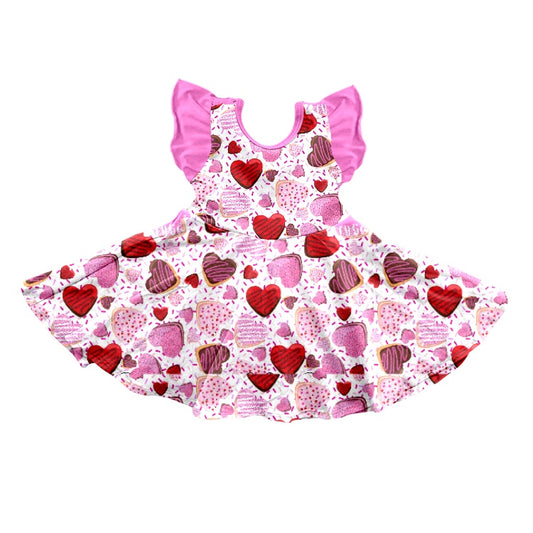 Baby Girls Valentines Pink Hearts Flutter Sleeve Dresses preorder(moq 5)