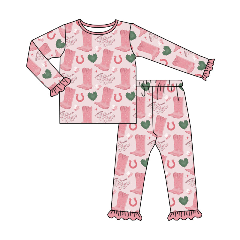 Baby Girls Western Boots Valentines Hearts Top Pants Pajamas Boutique Clothes Sets preorder(moq 5)