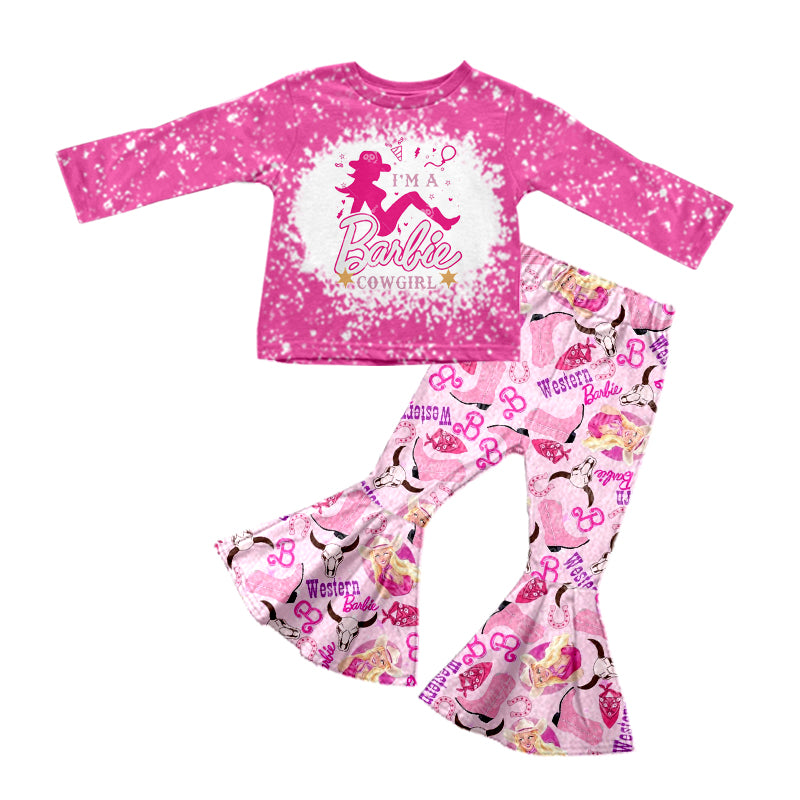 Baby Girls Doll Cowgirl Tee Shirt Bell Pants Clothes Sets preorder(moq 5)