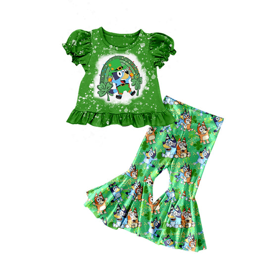Baby Girls Dog St Patrick Day Short Sleeve Tee Shirt Flare Pants Sets Preorder(moq 5)