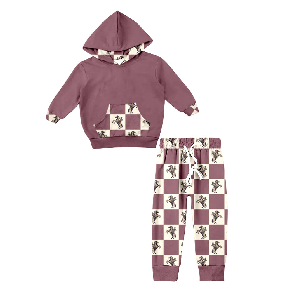 Baby Girls Western Maroon Rodeo Hooded Top Pants Sets preorder(moq 5)