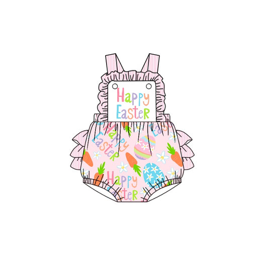 Baby Girls Happy Easter Ruffle Straps Rompers preorder(moq 5)