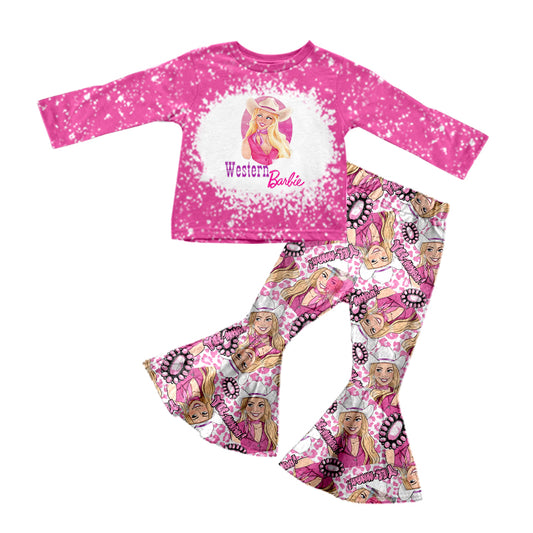 Baby Girls Western Pink Doll Tee Shirt Bell Pants Clothes Sets preorder(moq 5)