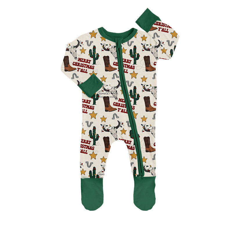 Baby Kids Western Boots Zip Long Sleeve Footie Rompers preorder(moq 5)