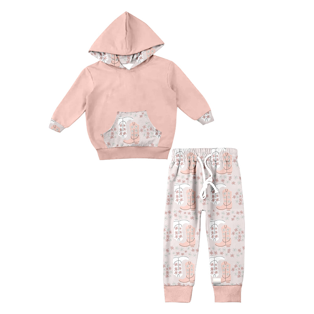 Baby Girls Boots Flowers Hooded Top Pants Sets preorder(moq 5)