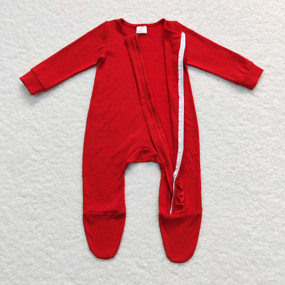 Baby Kids Girls Zip Footie Christmas Red Solid Color Winter Rompers