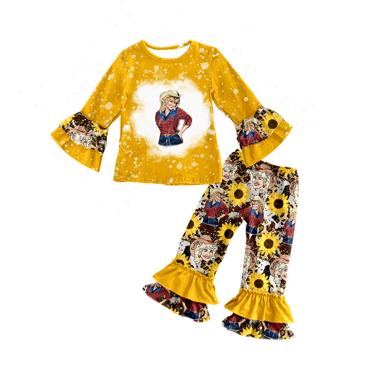 Baby Girls Sunflower Singer Long Sleeve Tee Shirt Pants 2pcs Sets Clothing preorder(moq 5)