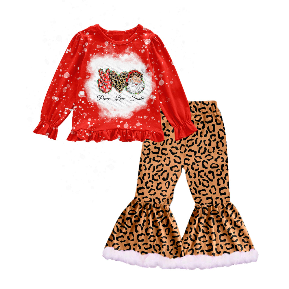 Baby Girls Christmas Red Santa Tee Top Leopard Pants Sets preorder(moq 5)