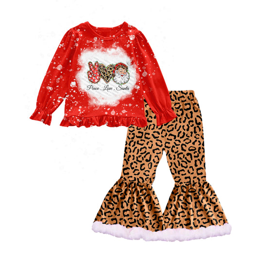 Baby Girls Christmas Red Santa Tee Top Leopard Pants Sets preorder(moq 5)