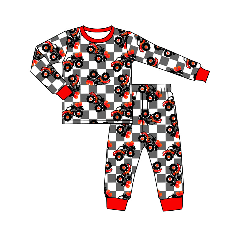 Baby Boys Valentines Tractors Top Pants Pajamas Clothes Sets Preorder(moq 5)