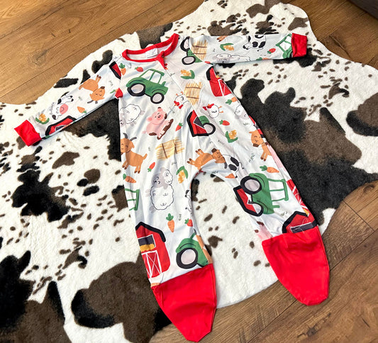 Baby Boys Farm Zip Rompers