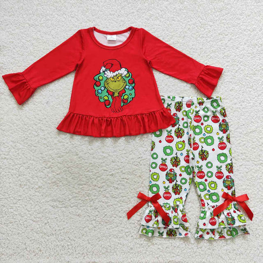 Baby Girls Green Frog Tunic Top Bow Ruffle Pants Clothes Sets