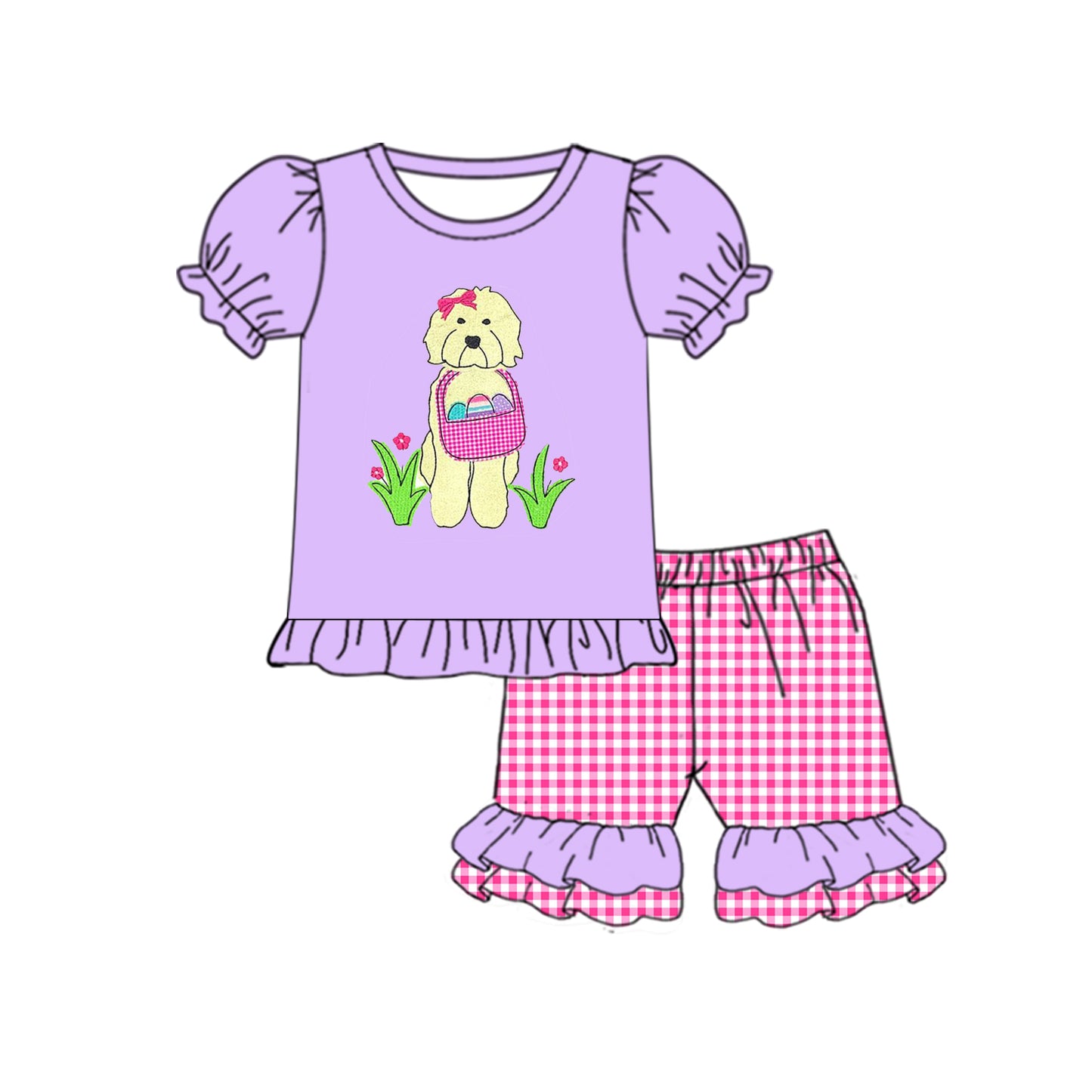 Baby Girls Easter Dog Eggs Shirts Top Shorts Clothes Sets Preorder(moq 5)