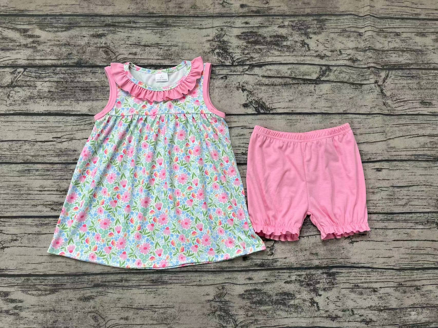 Baby Girls Pink Floral Ruffle Top Ruffle Shorts Outfits Clothes Sets