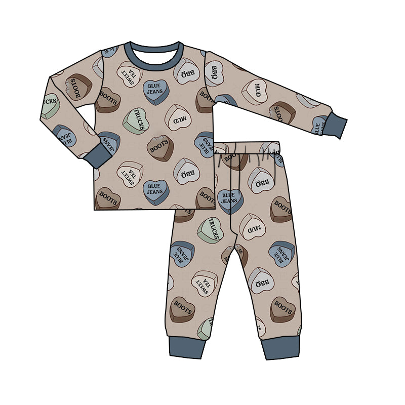 Baby Boys Western Hearts Pants 2pcs Jammies Pajamas preorder(moq 5)