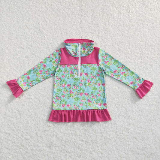 Baby Girls Green Floral Zip Pullover Tops