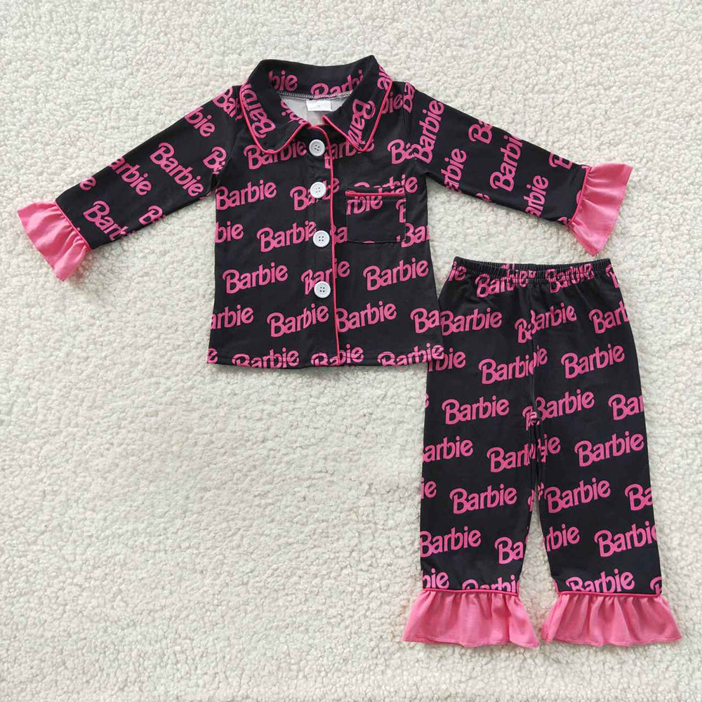 Baby Girls Doll Words Button Ups Ruffle Pants Pajamas Clothes Sets