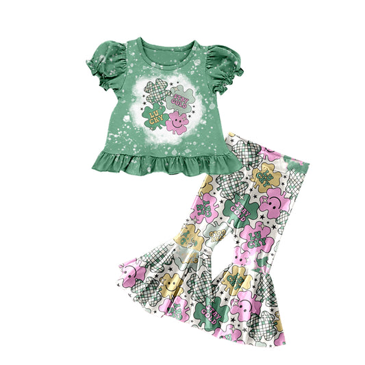 Baby Girls St Patrick Day Lucky Short Sleeve Tee Shirt Bell Pants Sets Preorder(moq 5)
