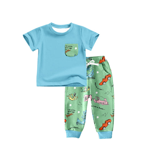 Baby Girls Green Car Pocket shirts Pants Clothes Sets preorder(moq 5)