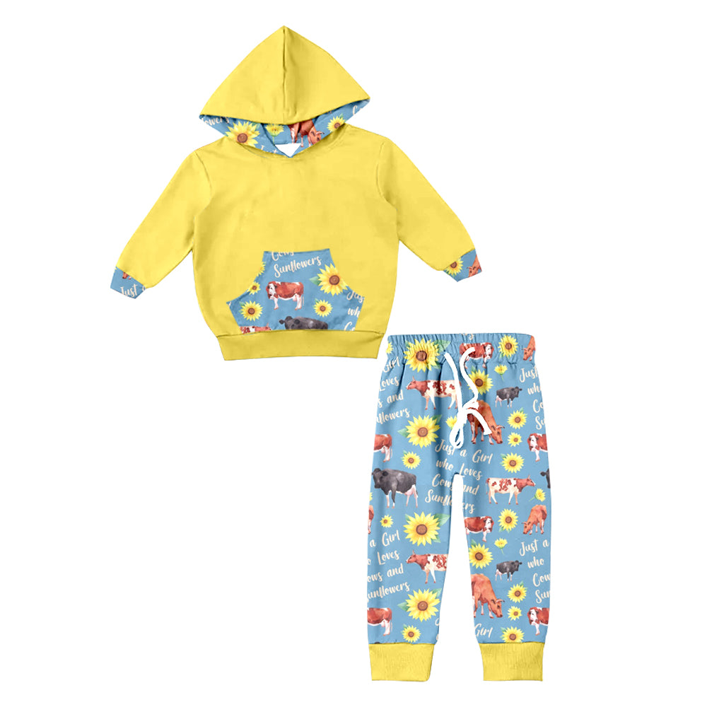 Baby Girls Cows Sunflowers Hooded Top Pants Sets preorder(moq 5)