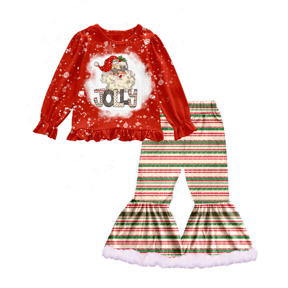 Baby Girls Christmas Red Jolly Tee Top Stripes Pants Sets preorder(moq 5)