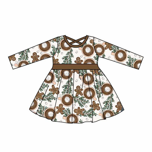 Baby Girls Christmas Gingerbread Coffee Knee Length Dresses preorder(moq 5)