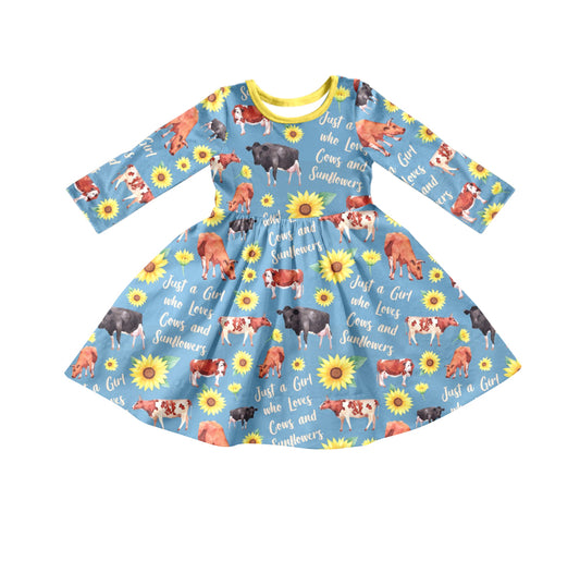 Baby Girls Cows Sunflowers Twirl Dresses preorder(moq 5)