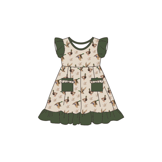 Baby Girls Hunting Duck Flutter Sleeve Knee Length Dresses preorder(moq 5)