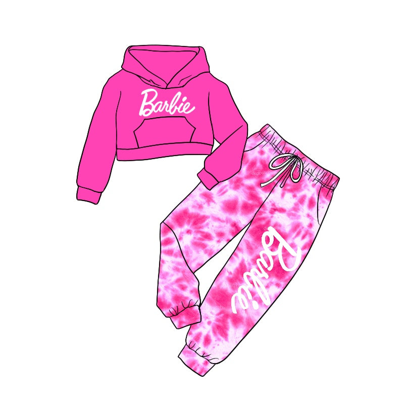 Baby Girls Hooded Pink Doll Top Tie Dye Pants Clothes Sets preorder(moq 5)