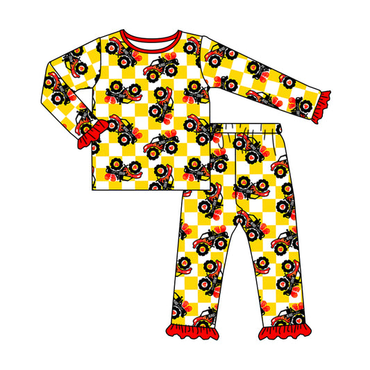 Baby Girls Valentines Tractors Ruffle Pants Pajamas Clothes Sets Preorder(moq 5)