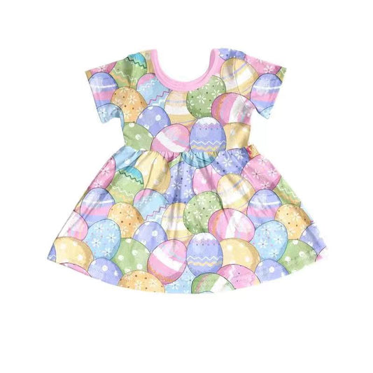 Baby Girls Easter Pink Eggs Short Sleeve Knee Length Dresses Preorder(moq 5)