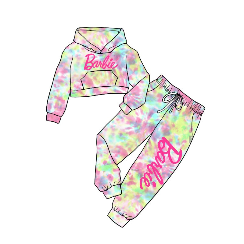 Baby Girls Hooded Colorful Doll Top Tie Dye Pants Clothes Sets preorder(moq 5)