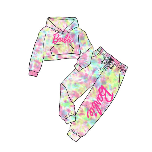 Baby Girls Hooded Colorful Doll Top Tie Dye Pants Clothes Sets preorder(moq 5)