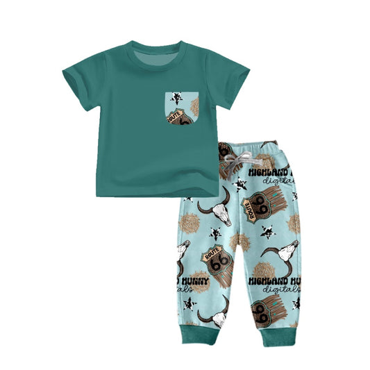Baby Boys Western Cow Pockets Tee Pants Clothing Sets Preorder(moq 5)