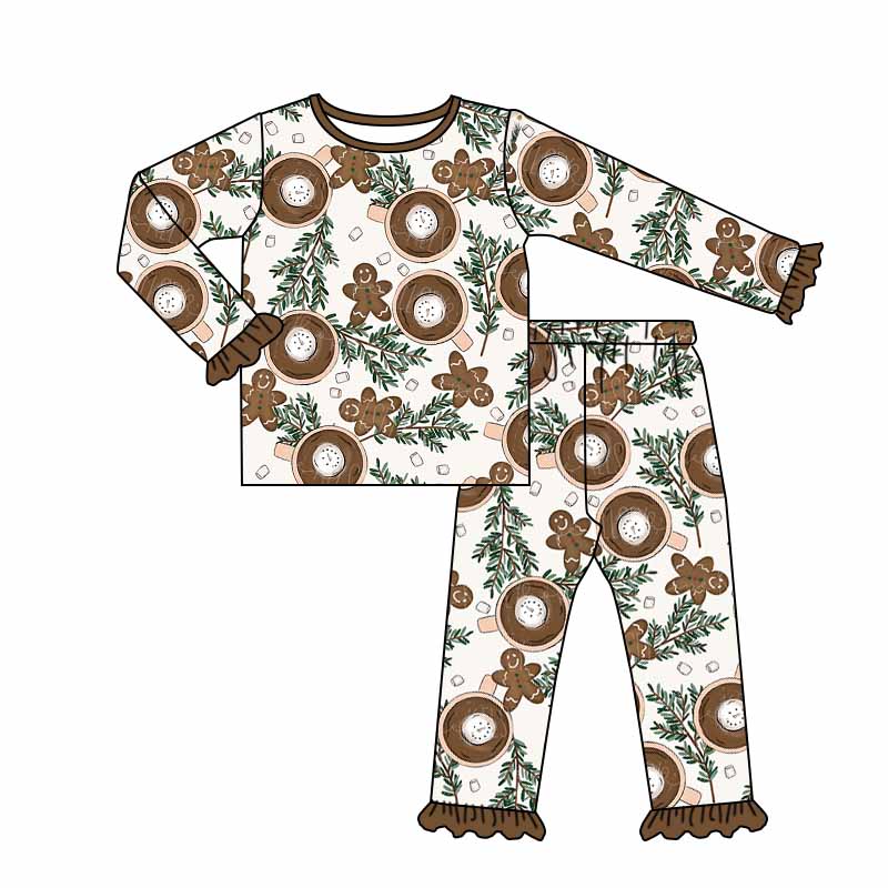 Baby Girls Christmas Gingerbread Coffee Pants Pajamas Sets preorder(moq 5)