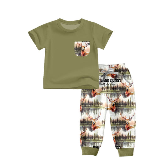 Baby Boys Hunting Deer Tee Pants Clothing Sets Preorder(moq 5)