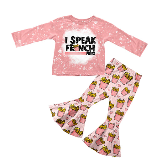 Baby Girls Pink French Fries Top Flare Pants Clothes Sets Preorder(moq 5)