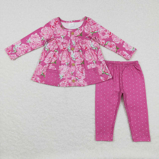 Baby Girls Pink Flowers Pockets Tunic Legging Boutique Clothes Sets