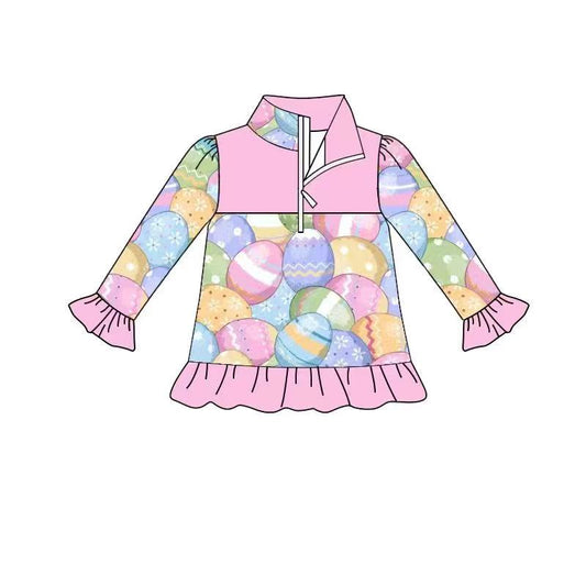 Baby Girls Easter Pink Eggs Ruffle Pullover Tops Preorder(moq 5)