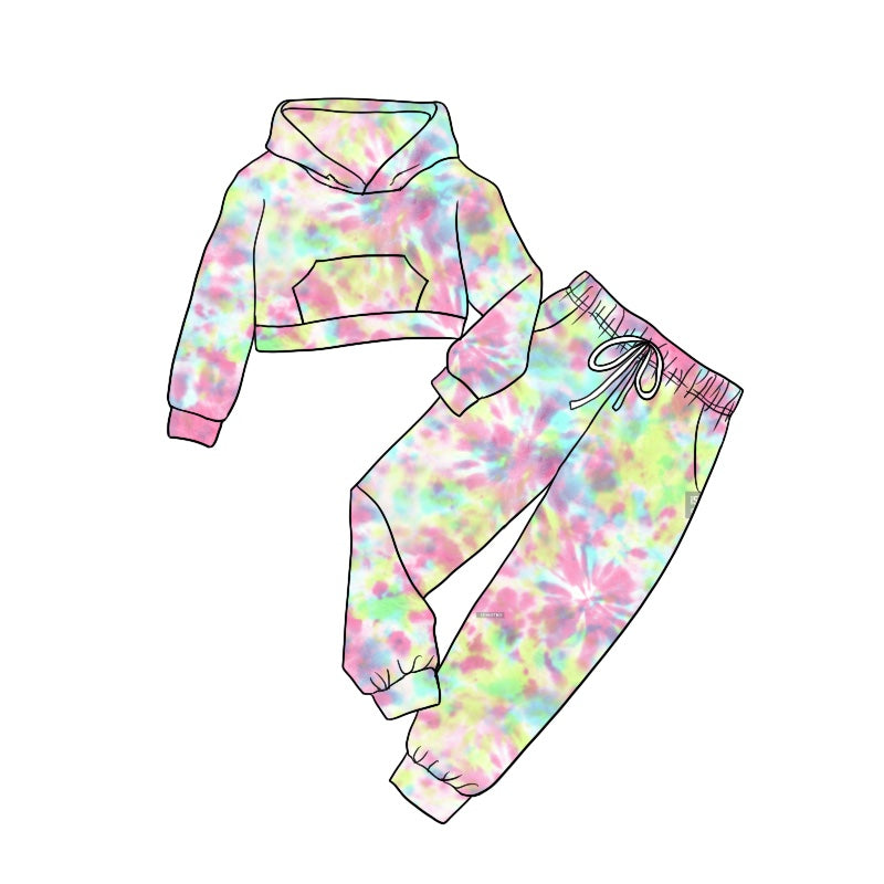 Baby Girls Hooded Colorful Top Tie Dye Pants Clothes Sets preorder(moq 5)