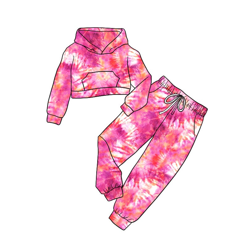 Baby Girls Hooded Pink Tie Dye Top Pants Clothes Sets preorder(moq 5)