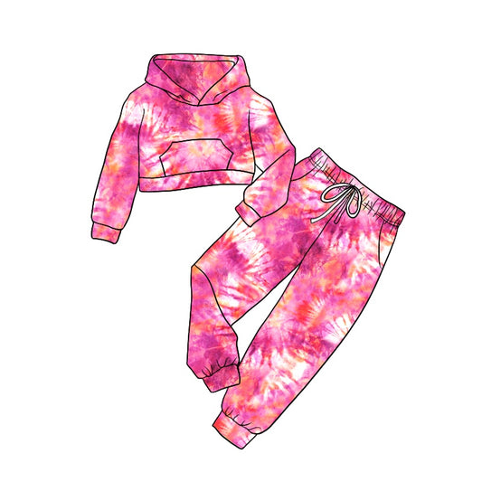 Baby Girls Hooded Pink Tie Dye Top Pants Clothes Sets preorder(moq 5)