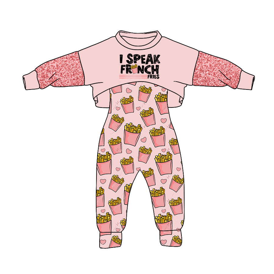 Baby Girls Pink French Fries Top Jumpsuits Pants 2pcs Clothes Sets Preorder(moq 5)