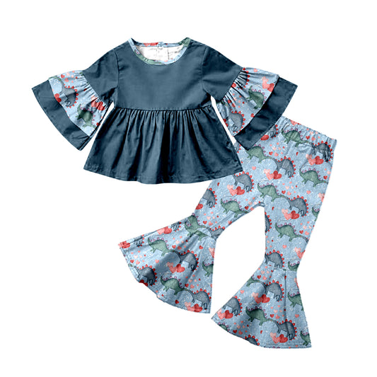 Baby Girls Valentines Dinosaur Tunic Bell Pants Clothes Sets preorder(moq 5)